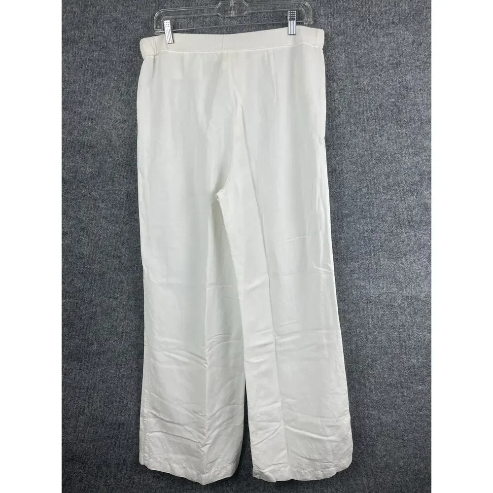 H&M Linen Blend Strech Palazzo Pants, Drawstring Size Large White Boho Lagenlook